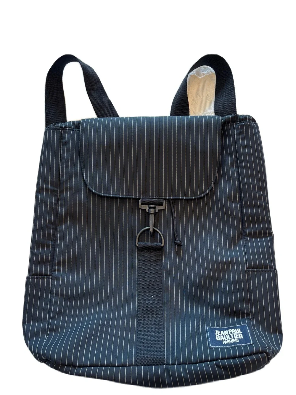 Jean Paul Gaultier Parfum Navy and White Pinstripe Backpack Tote